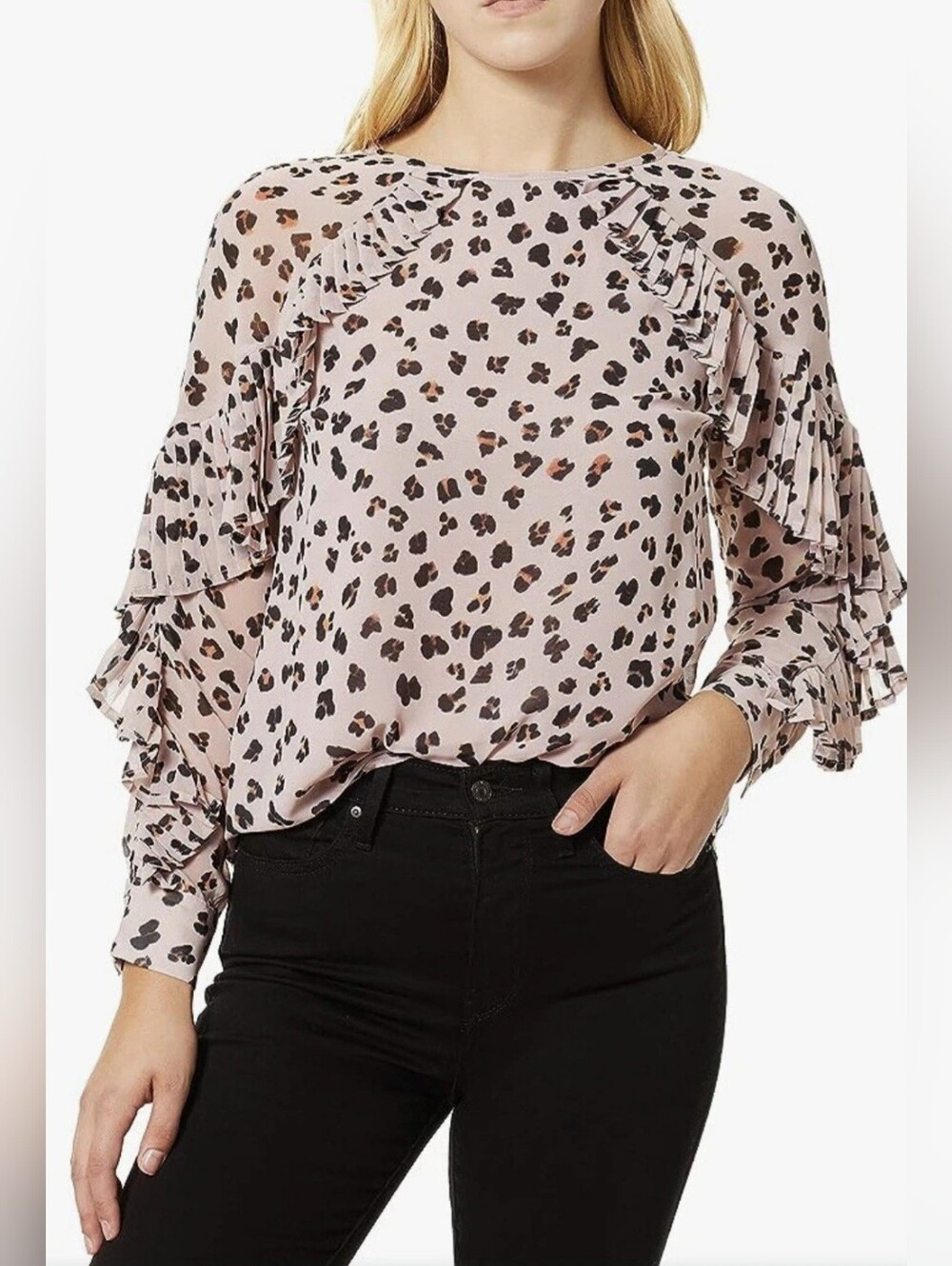 Cupcakes & Cashmere Women's 'Deen' Leopard-Print Ruffle Blouse - Size M